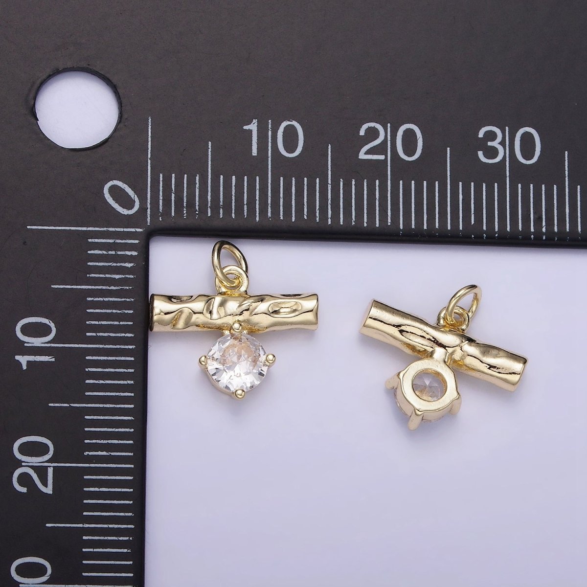 14K Gold Filled CZ Hammered Bar Band Charm | AG738 - DLUXCA