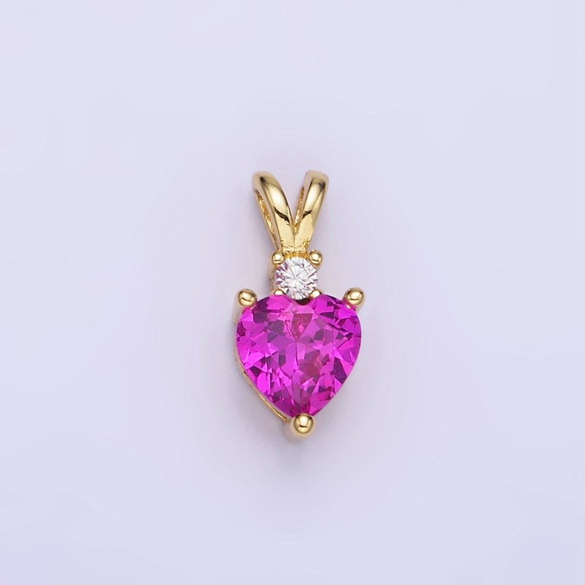 14K Gold Filled CZ Heart Birthstone Double Bail Pendant in Gold & Silver | AA1219 - AA1230