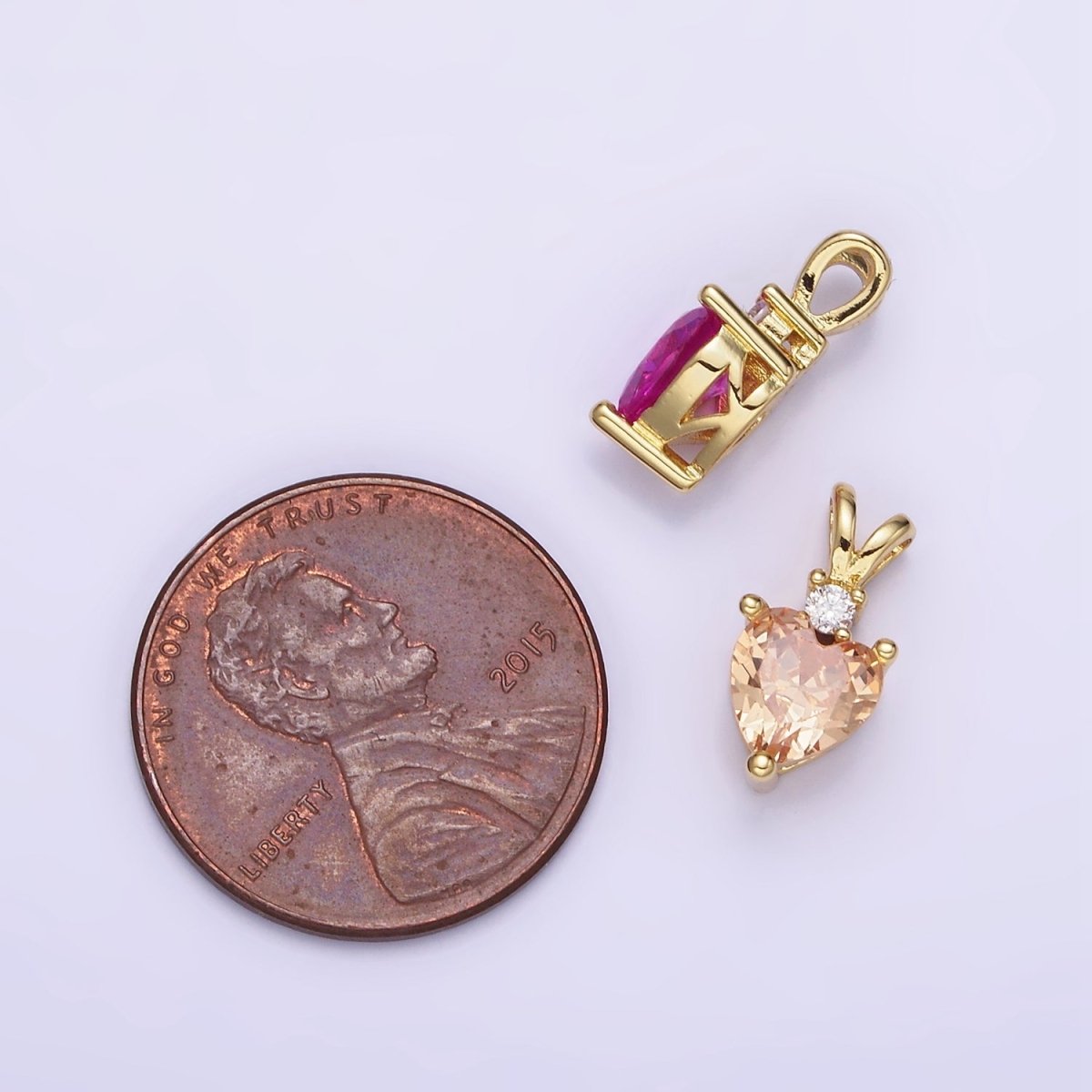 14K Gold Filled CZ Heart Birthstone Double Bail Pendant in Gold & Silver | AA1219 - AA1230