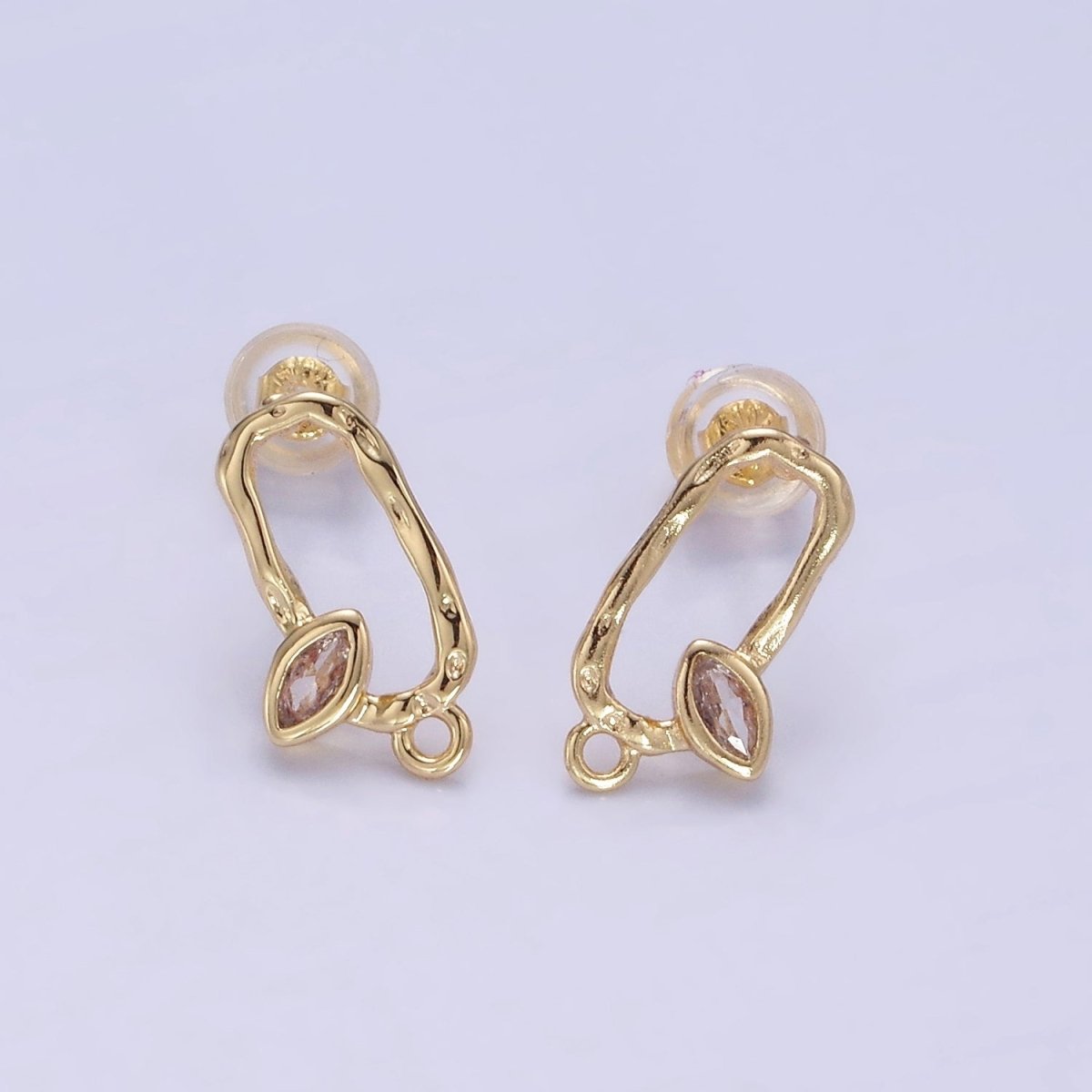 14K Gold Filled CZ Marquise Hammered Open Oblong Drop Stud Earrings Findings Set | Z704 - DLUXCA