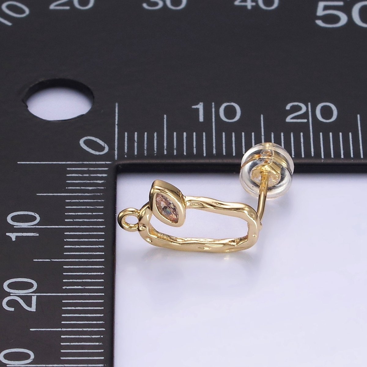 14K Gold Filled CZ Marquise Hammered Open Oblong Drop Stud Earrings Findings Set | Z704 - DLUXCA