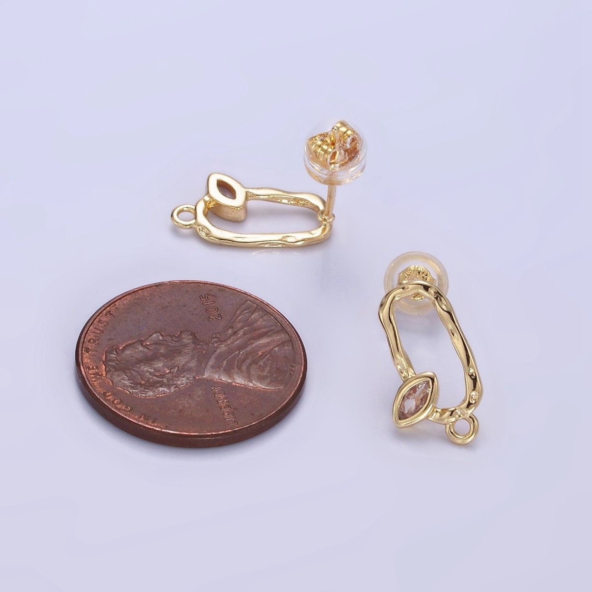 14K Gold Filled CZ Marquise Hammered Open Oblong Drop Stud Earrings Findings Set | Z704 - DLUXCA