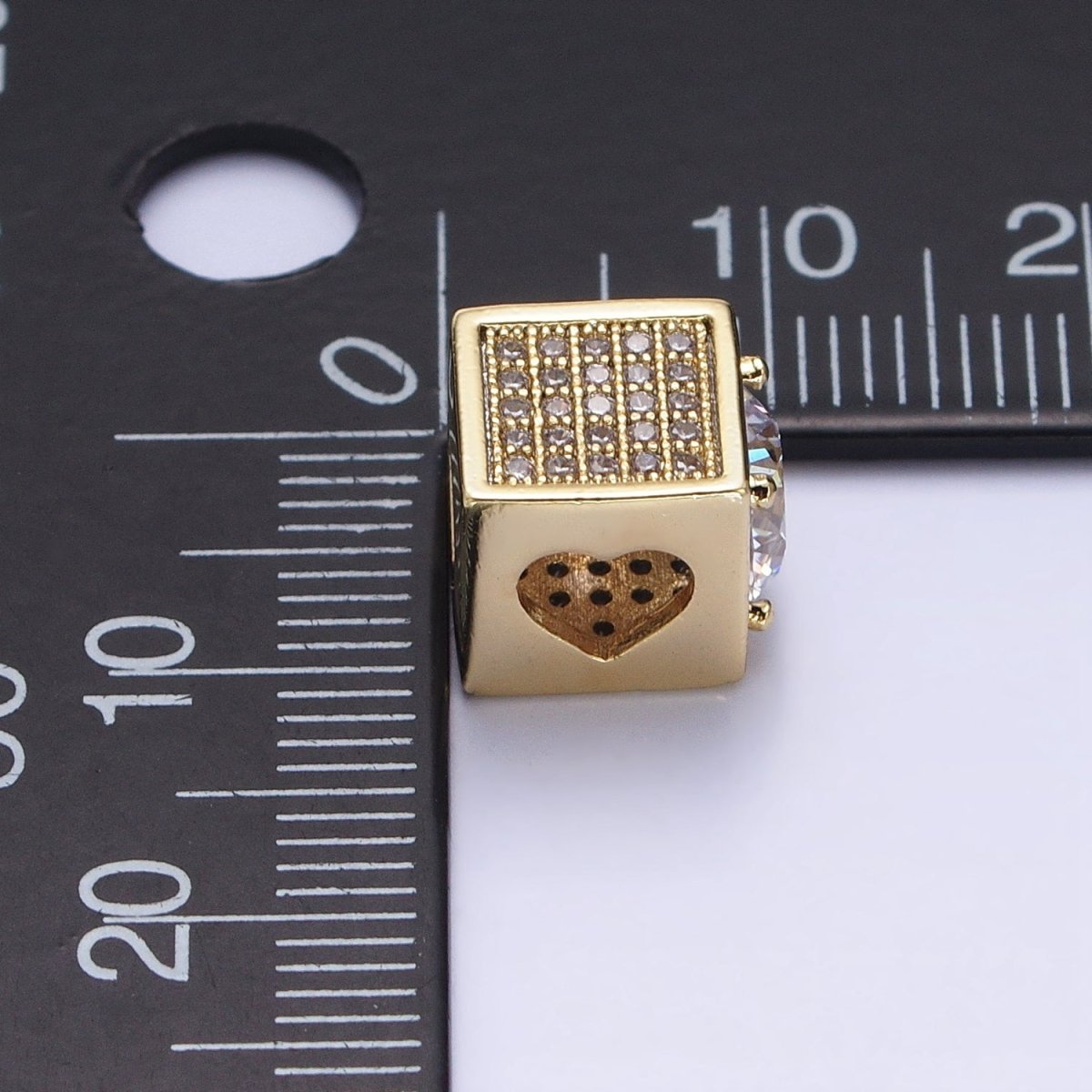 14k Gold Filled CZ Micro Pave Beads, Cubic Zirconia Beads Heart Connecter Beads 10mm Square Cube Beads for Jewelry Making B-814 - DLUXCA