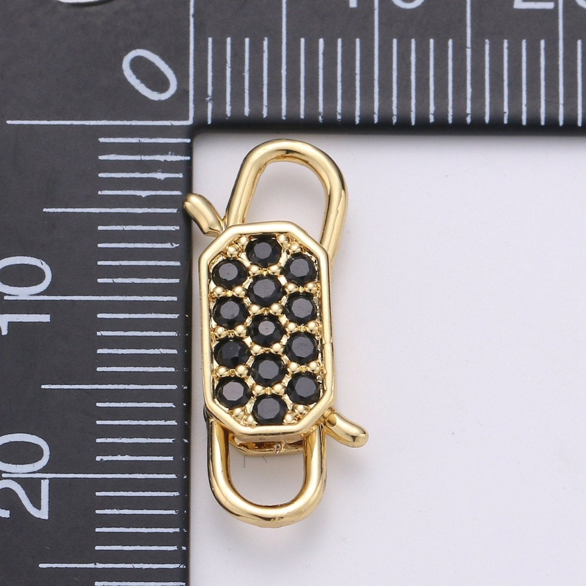 14k Gold Filled CZ Micro Pave Clasp Rectangle Lock Clasp, Interlock Micro pave Clasp Fastener for Bracelet Necklace Clear Pink Black Purple K-725 - K-729