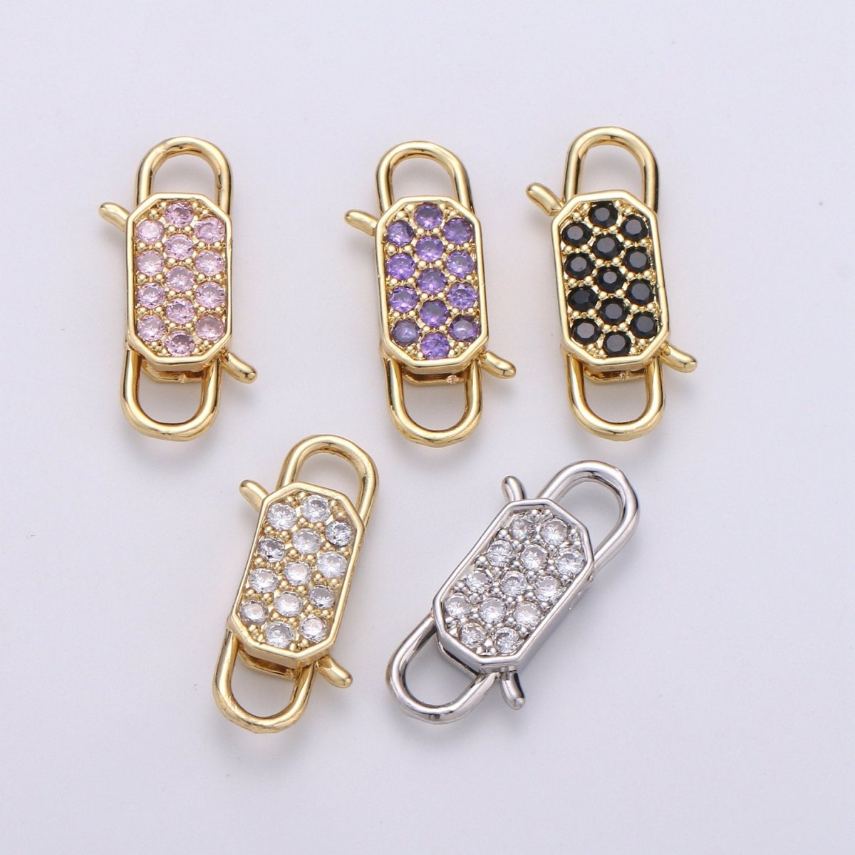 14k Gold Filled CZ Micro Pave Clasp Rectangle Lock Clasp, Interlock Micro pave Clasp Fastener for Bracelet Necklace Clear Pink Black Purple K-725 - K-729