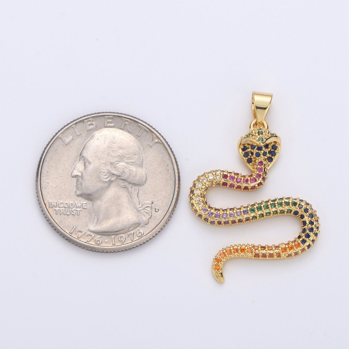 14K Gold Filled CZ Micro Pave Diamond Snake Pendant serpent Charm Layer Necklace w/ Bail Findings for Jewelry Making Supplies I-664 I-665