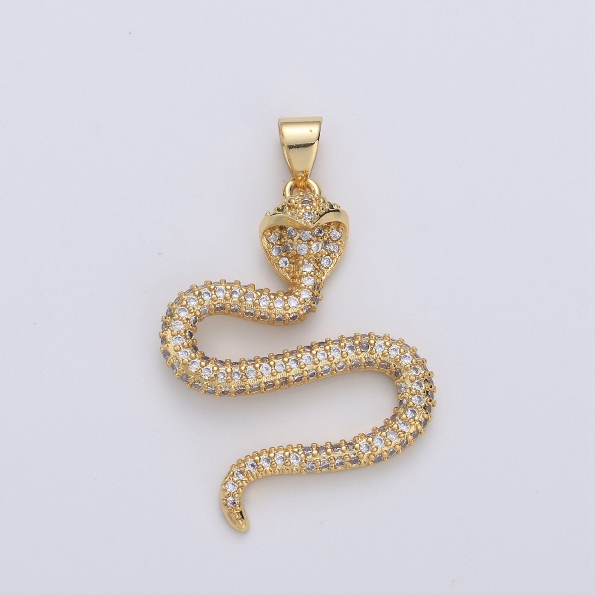 14K Gold Filled CZ Micro Pave Diamond Snake Pendant serpent Charm Layer Necklace w/ Bail Findings for Jewelry Making Supplies I-664 I-665
