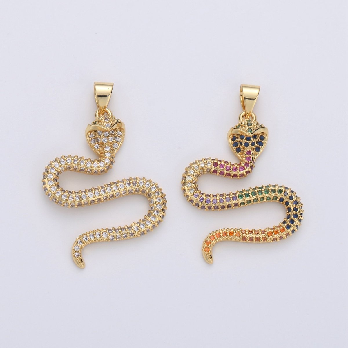 14K Gold Filled CZ Micro Pave Diamond Snake Pendant serpent Charm Layer Necklace w/ Bail Findings for Jewelry Making Supplies I-664 I-665