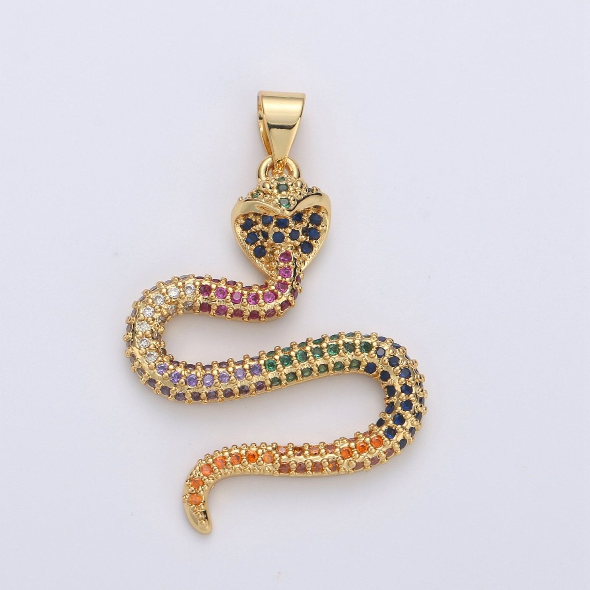 14K Gold Filled CZ Micro Pave Diamond Snake Pendant serpent Charm Layer Necklace w/ Bail Findings for Jewelry Making Supplies I-664 I-665