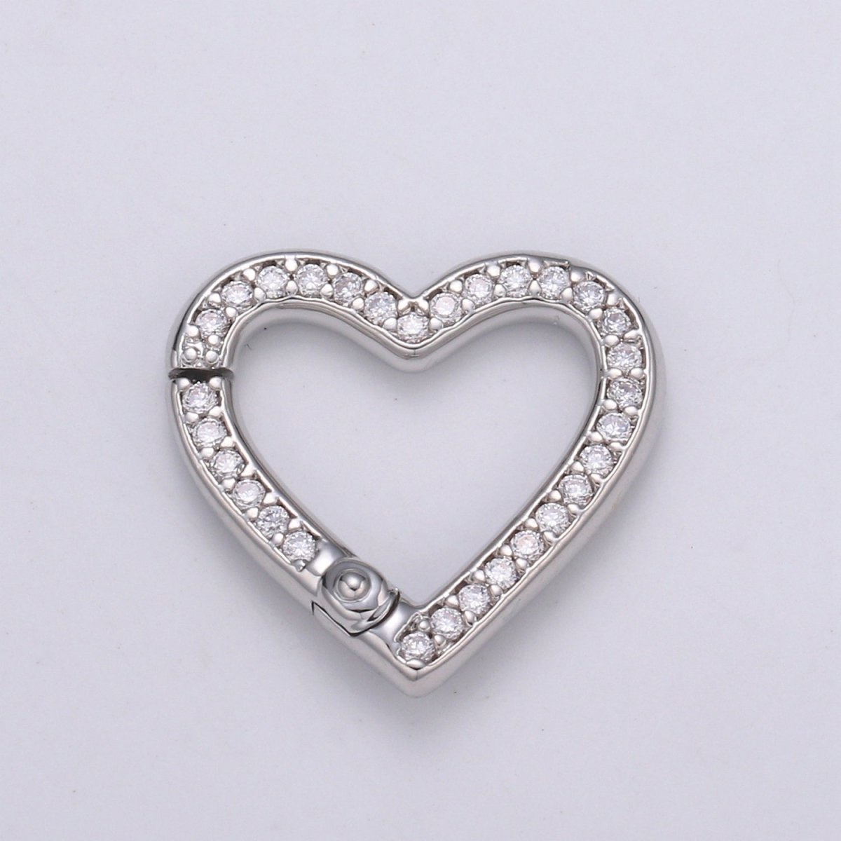 14k Gold Filled CZ Micro Pave Heart Carabiner Clasp with Easy Open Spring, Heart Spring Snap Clasp Silver for Link Connector Chain L-171 L-172