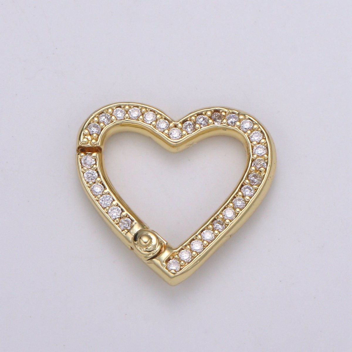 14k Gold Filled CZ Micro Pave Heart Carabiner Clasp with Easy Open Spring, Heart Spring Snap Clasp Silver for Link Connector Chain L-171 L-172