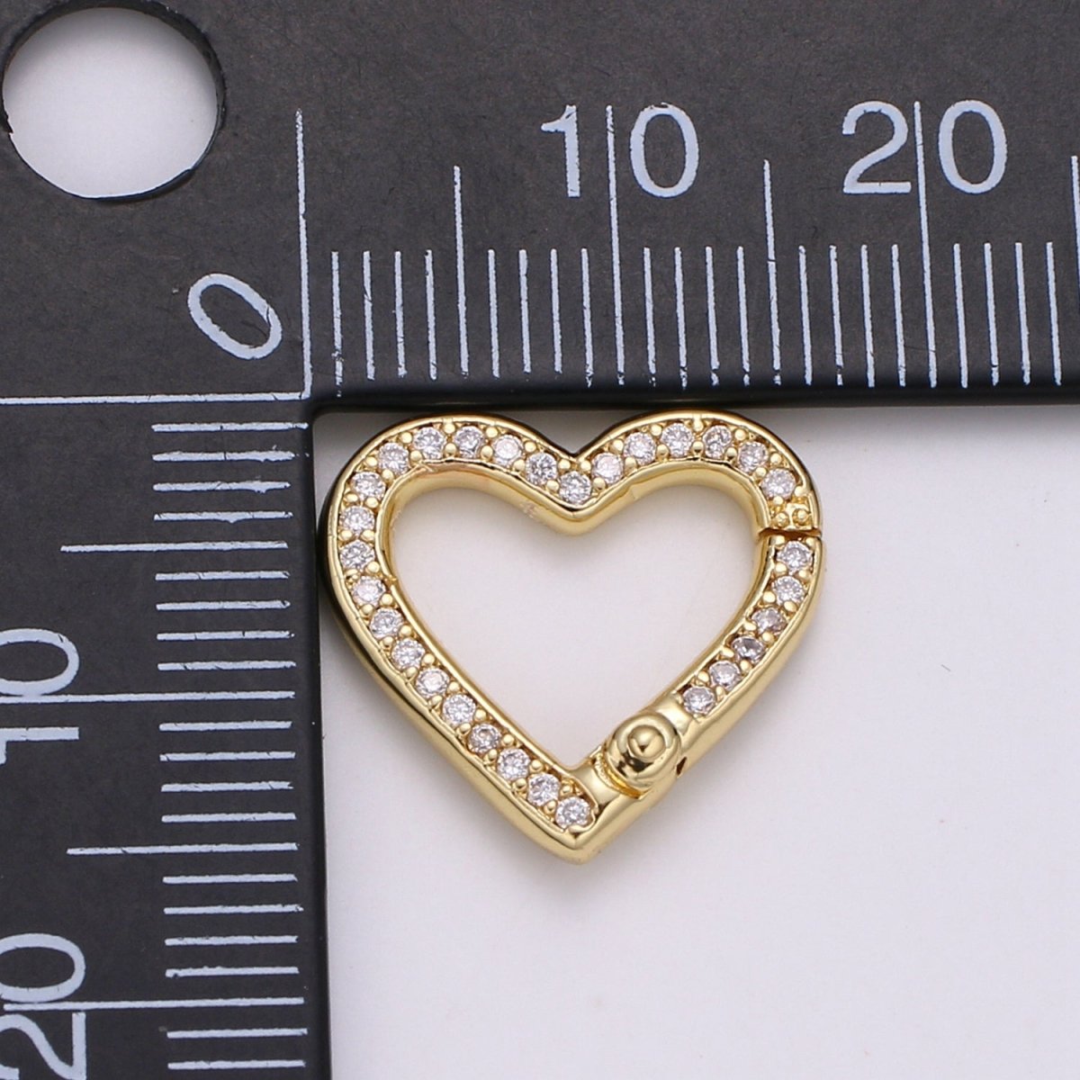 14k Gold Filled CZ Micro Pave Heart Carabiner Clasp with Easy Open Spring, Heart Spring Snap Clasp Silver for Link Connector Chain L-171 L-172