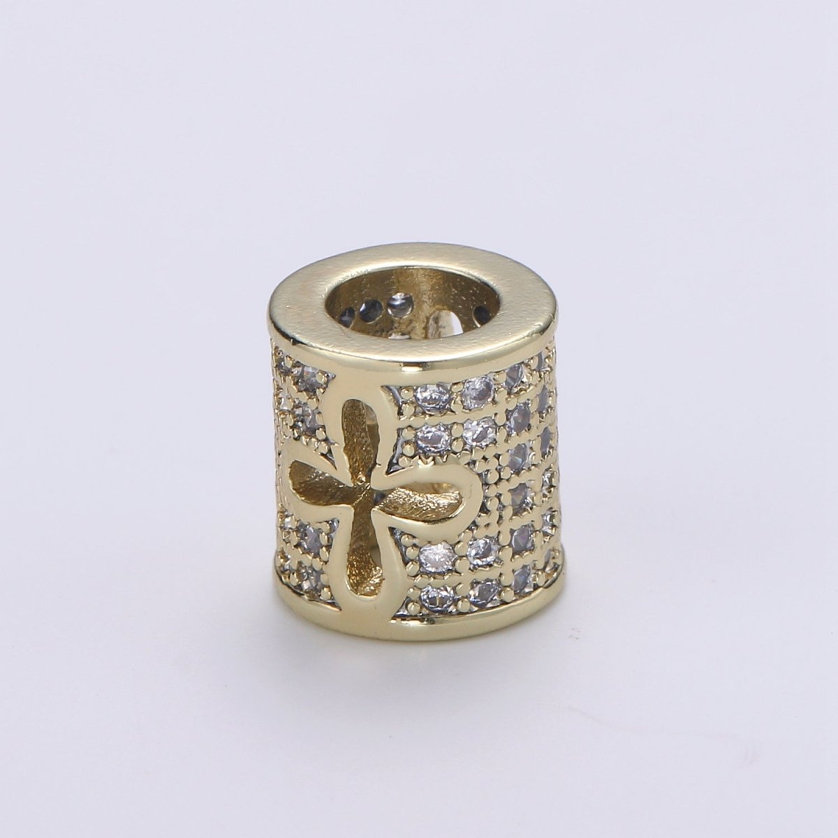 14k Gold Filled CZ Micro Pave Large Hold Barrel Bead, Micro Pave Flower Cross Bead Spacer, Cubic Zirconia Pave Tube Spacer 10mm B-357