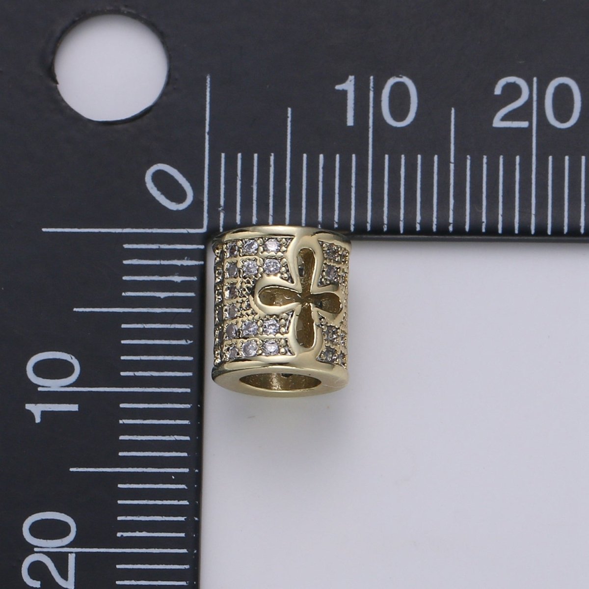 14k Gold Filled CZ Micro Pave Large Hold Barrel Bead, Micro Pave Flower Cross Bead Spacer, Cubic Zirconia Pave Tube Spacer 10mm B-357
