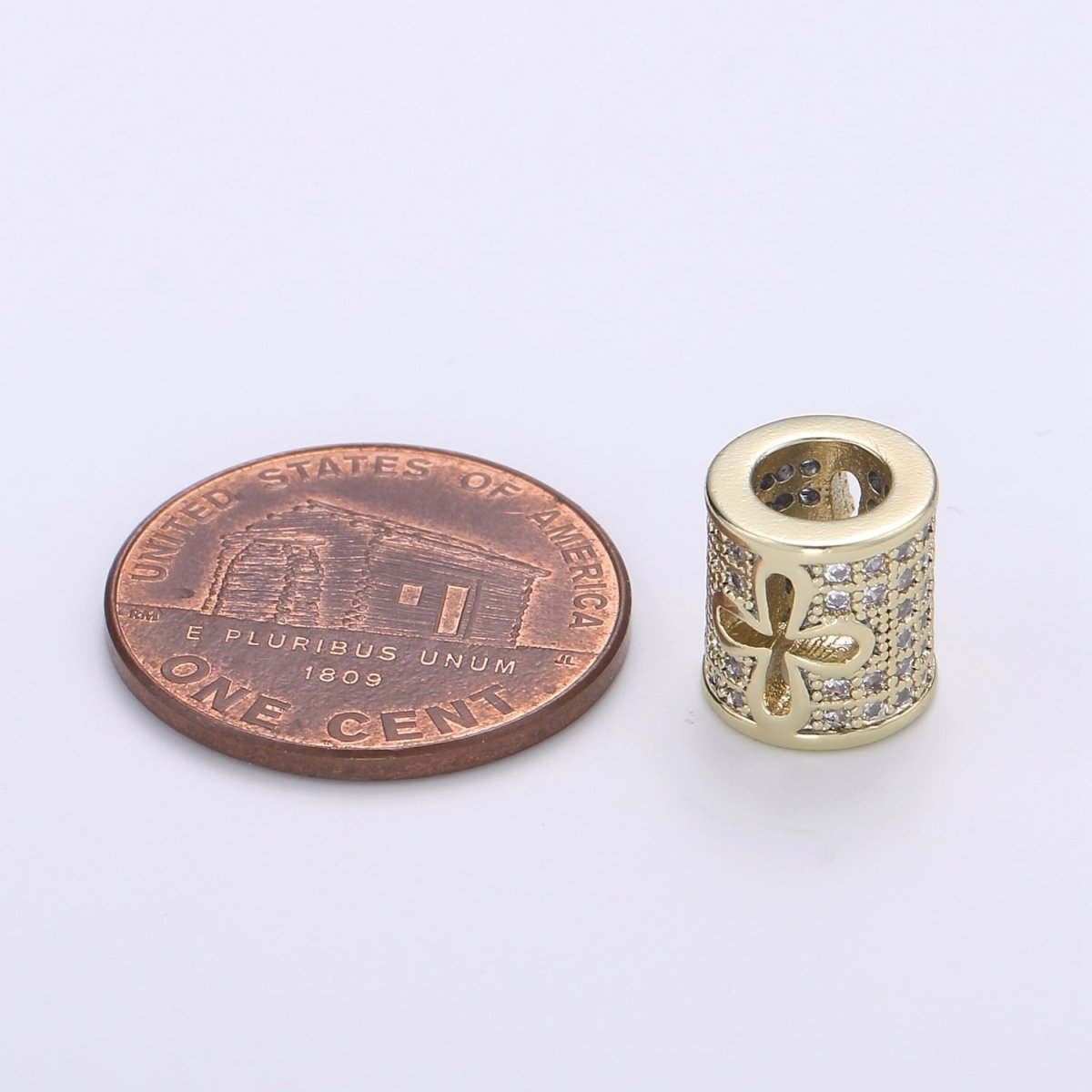 14k Gold Filled CZ Micro Pave Large Hold Barrel Bead, Micro Pave Flower Cross Bead Spacer, Cubic Zirconia Pave Tube Spacer 10mm B-357