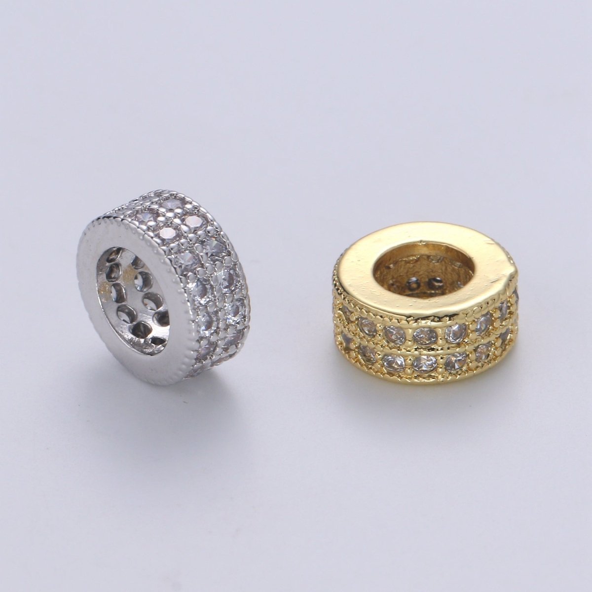 14K Gold Filled CZ Micro Pave Round Wheel Spacer Beads, Cubic Zirconia Rondelle Spacer Bead for Bracelet Necklace B-695