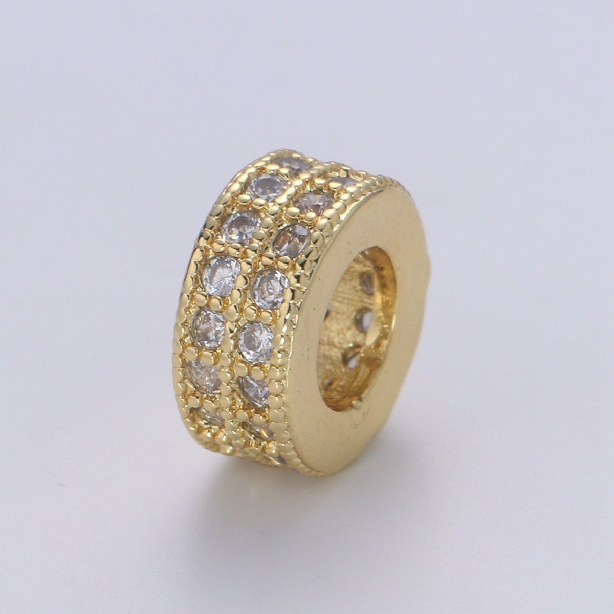 14K Gold Filled CZ Micro Pave Round Wheel Spacer Beads, Cubic Zirconia Rondelle Spacer Bead for Bracelet Necklace B-695