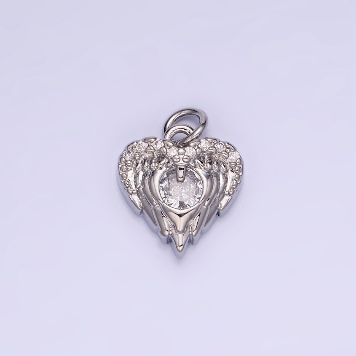 14K Gold Filled CZ Micro Paved Angel Wings Heart Charm in Gold & Silver | W536