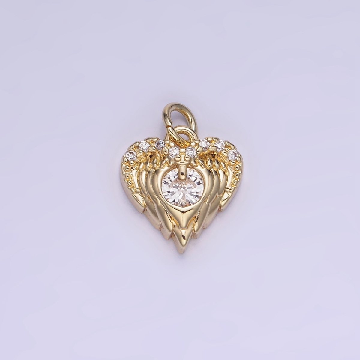 14K Gold Filled CZ Micro Paved Angel Wings Heart Charm in Gold & Silver | W536