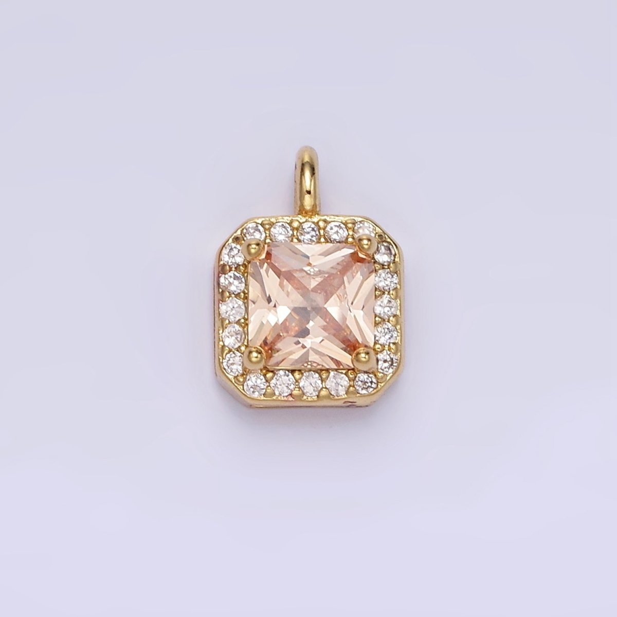 14K Gold Filled Birthstone CZ Micro Paved Square Edged Charm in Gold & Silver | W684 - W695