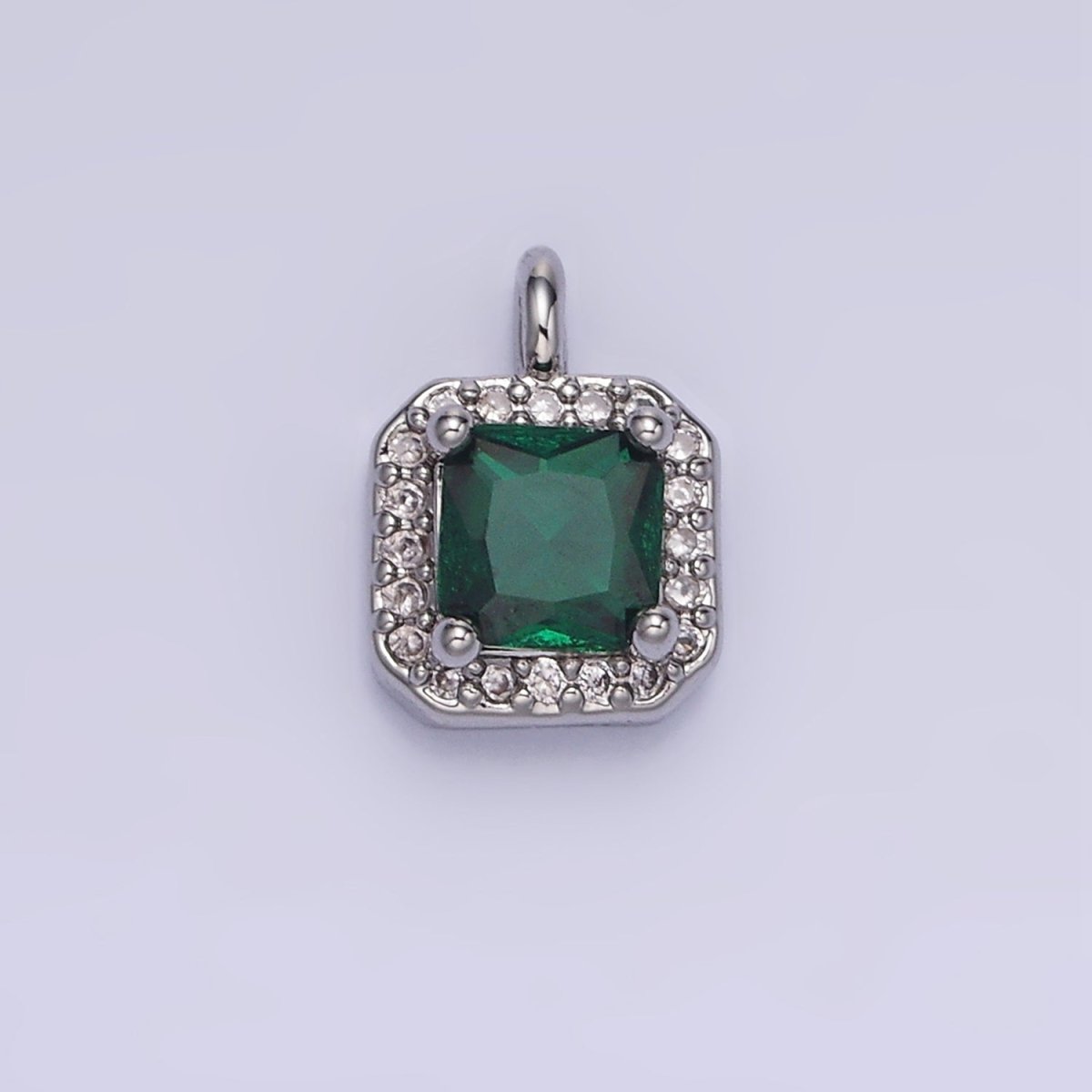 14K Gold Filled Birthstone CZ Micro Paved Square Edged Charm in Gold & Silver | W684 - W695