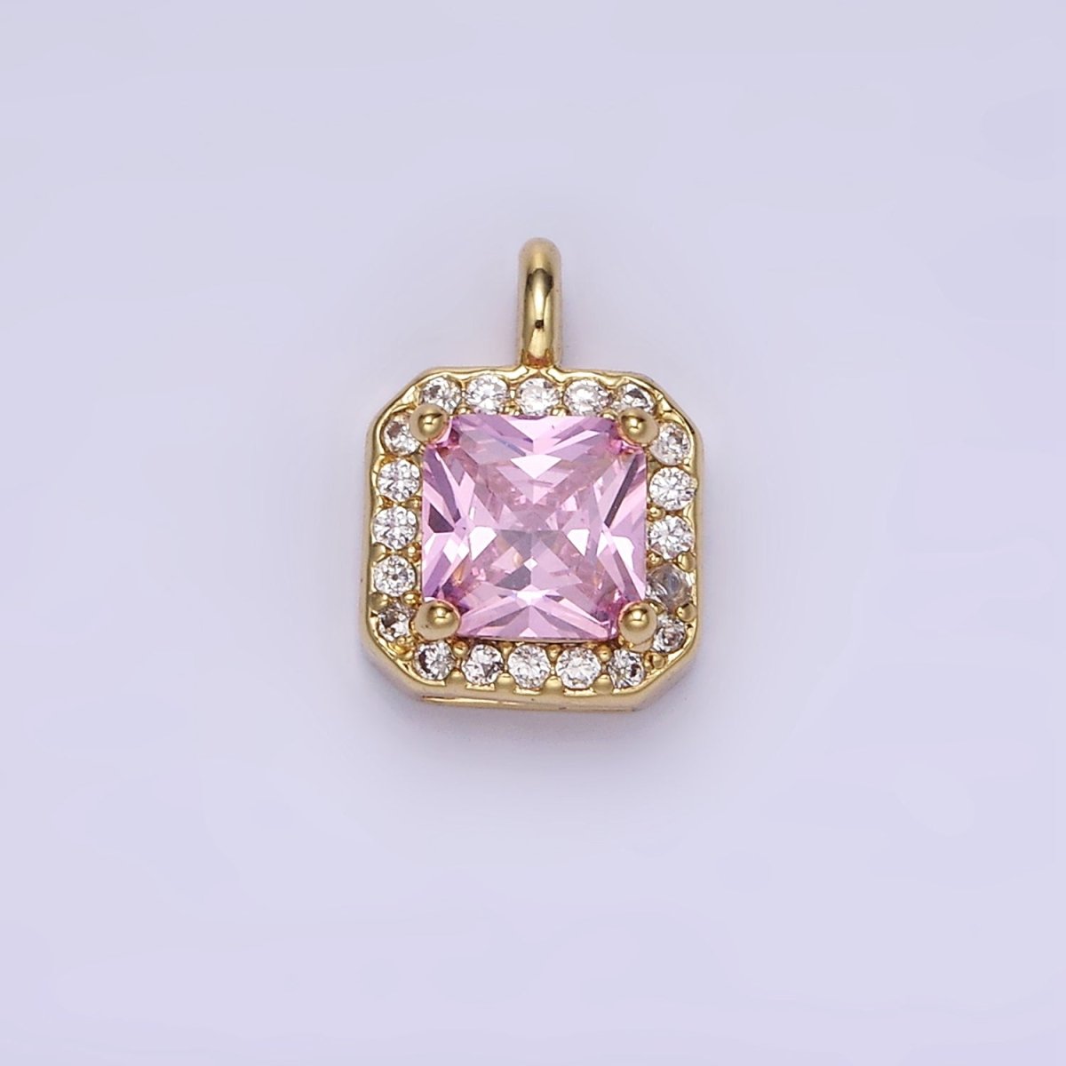14K Gold Filled Birthstone CZ Micro Paved Square Edged Charm in Gold & Silver | W684 - W695
