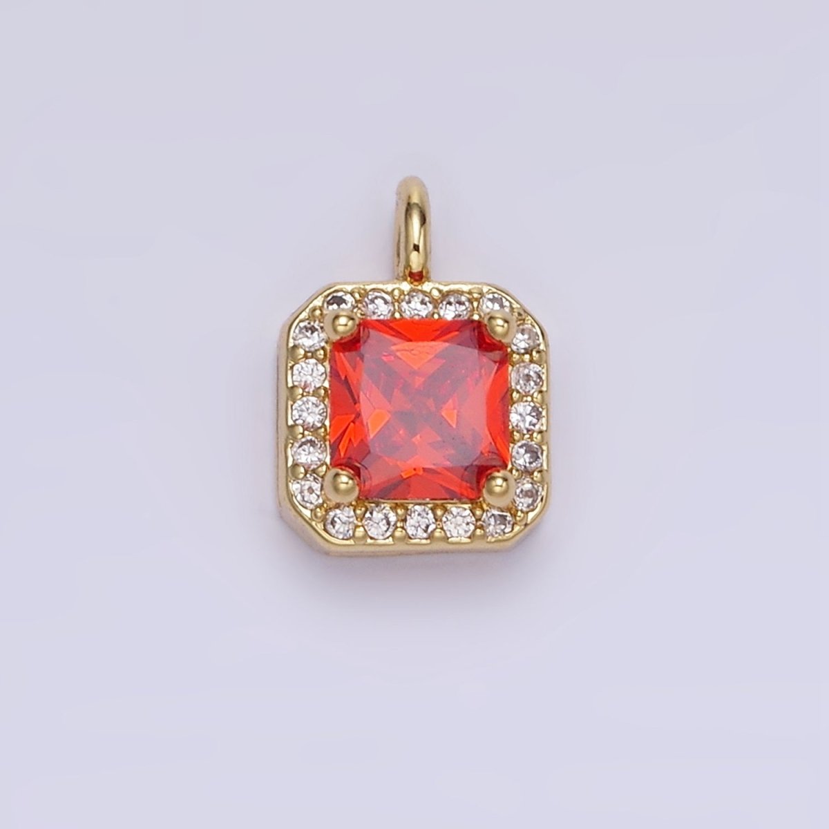 14K Gold Filled Birthstone CZ Micro Paved Square Edged Charm in Gold & Silver | W684 - W695