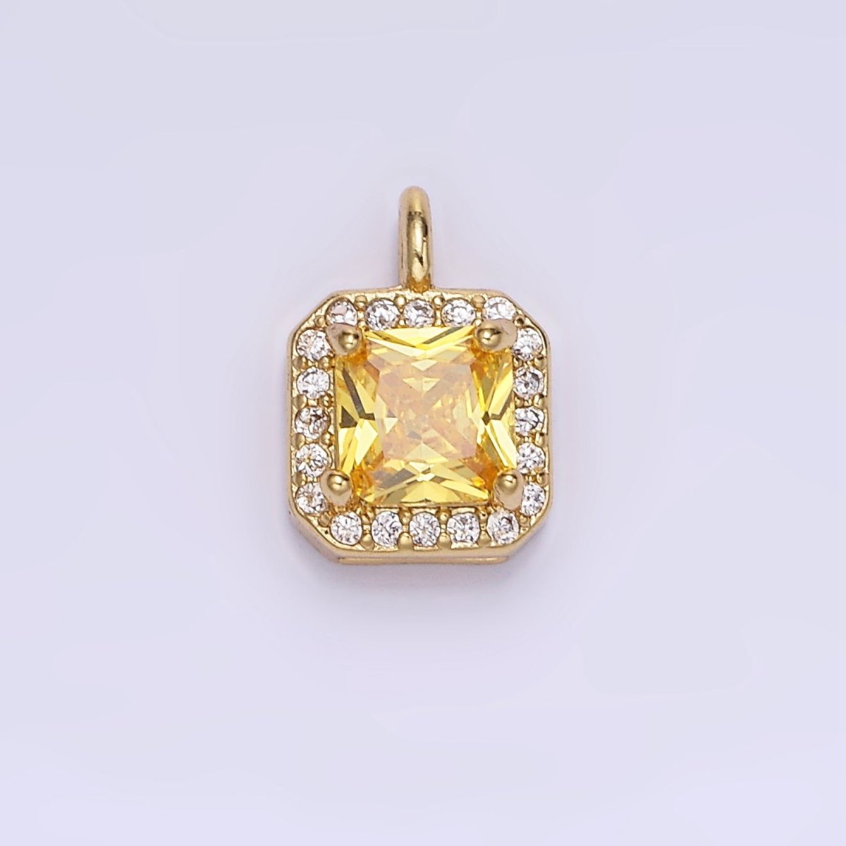 14K Gold Filled Birthstone CZ Micro Paved Square Edged Charm in Gold & Silver | W684 - W695