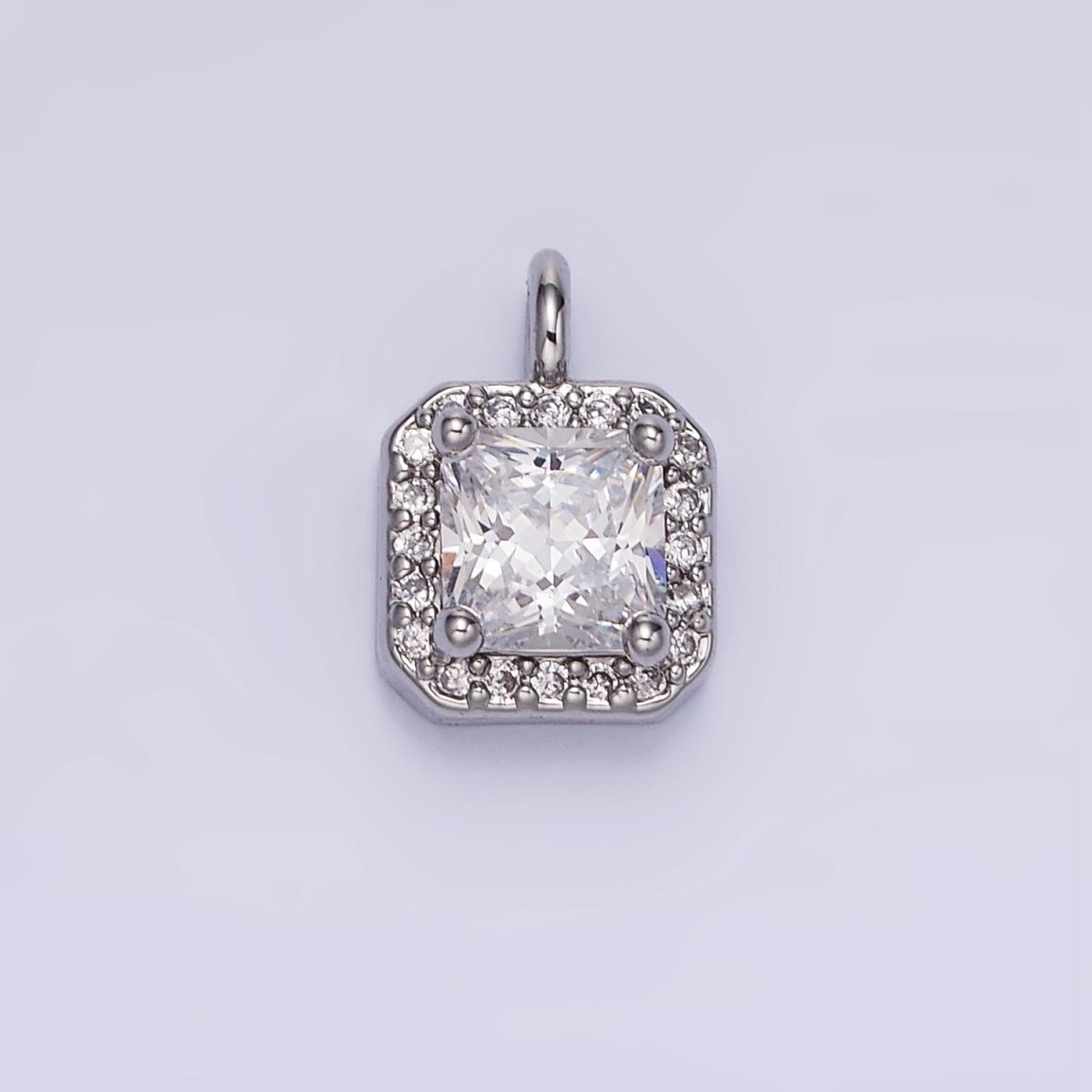 14K Gold Filled Birthstone CZ Micro Paved Square Edged Charm in Gold & Silver | W684 - W695
