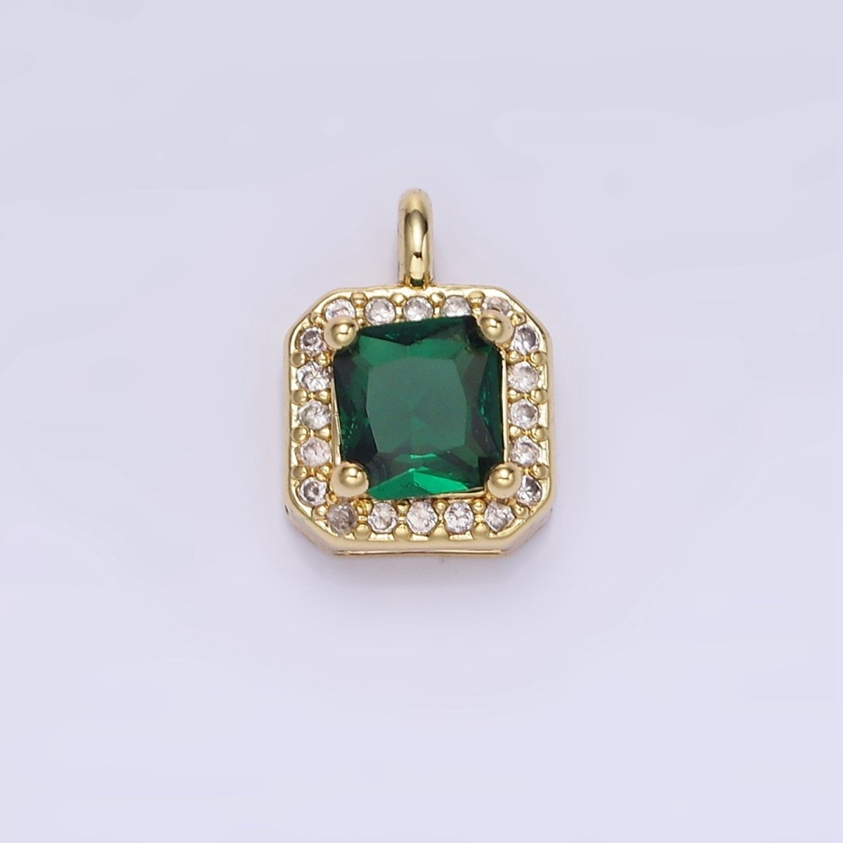 14K Gold Filled Birthstone CZ Micro Paved Square Edged Charm in Gold & Silver | W684 - W695