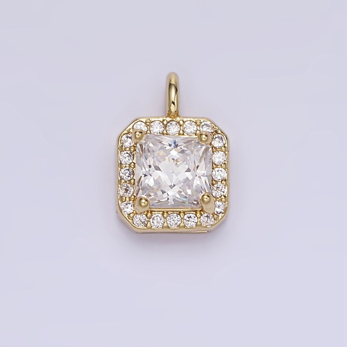 14K Gold Filled Birthstone CZ Micro Paved Square Edged Charm in Gold & Silver | W684 - W695