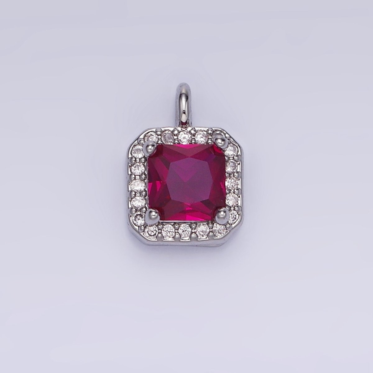14K Gold Filled Birthstone CZ Micro Paved Square Edged Charm in Gold & Silver | W684 - W695