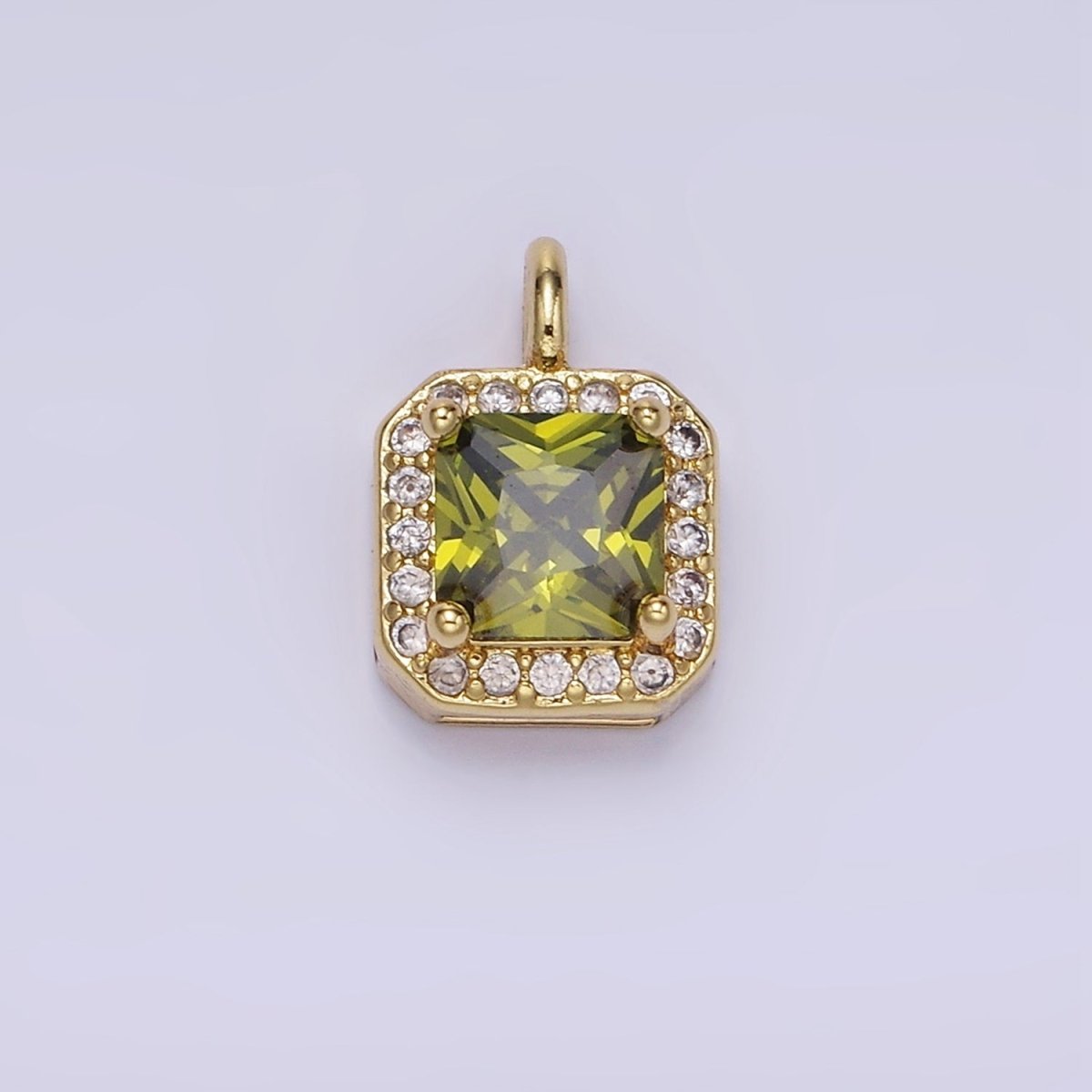 14K Gold Filled Birthstone CZ Micro Paved Square Edged Charm in Gold & Silver | W684 - W695
