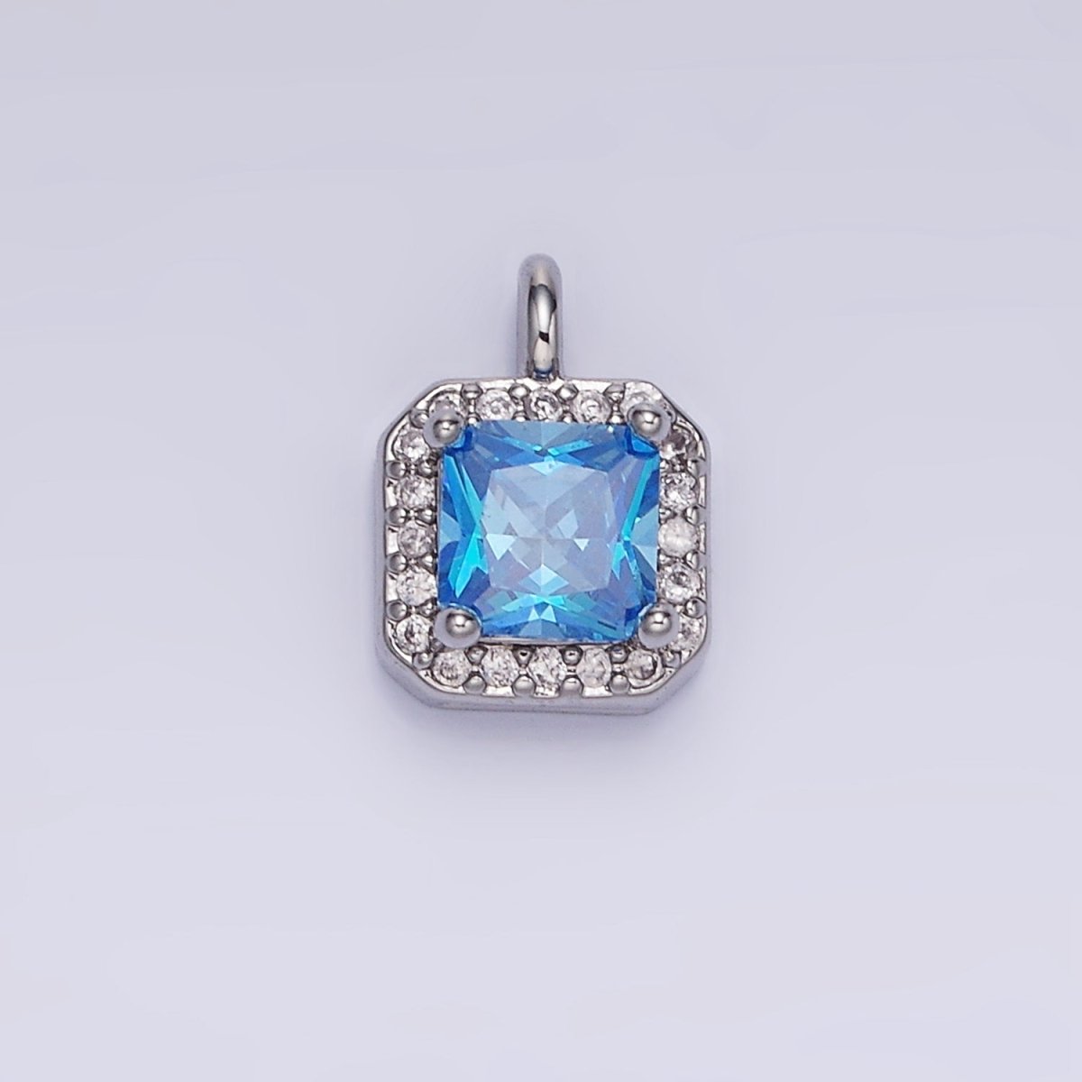 14K Gold Filled Birthstone CZ Micro Paved Square Edged Charm in Gold & Silver | W684 - W695