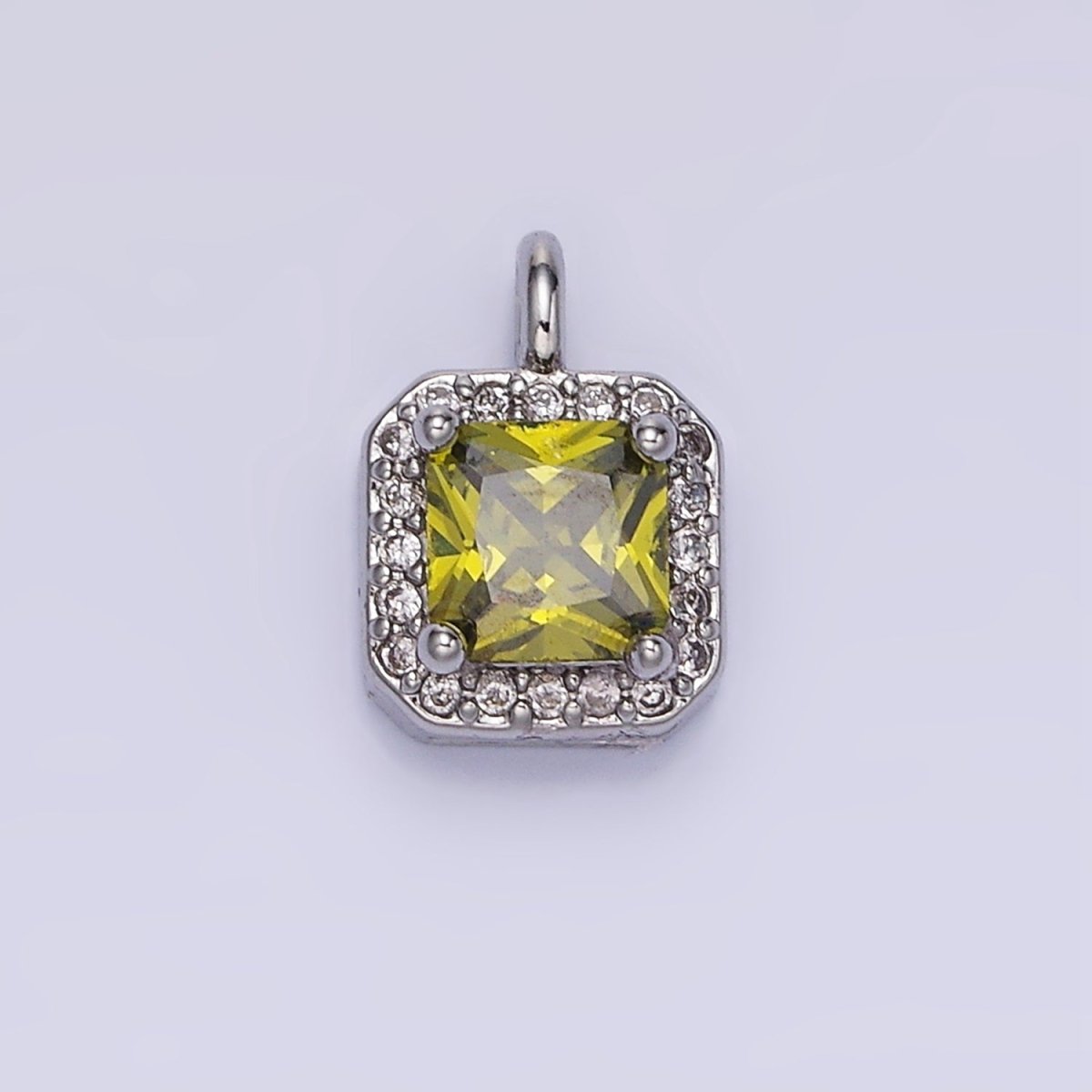 14K Gold Filled Birthstone CZ Micro Paved Square Edged Charm in Gold & Silver | W684 - W695