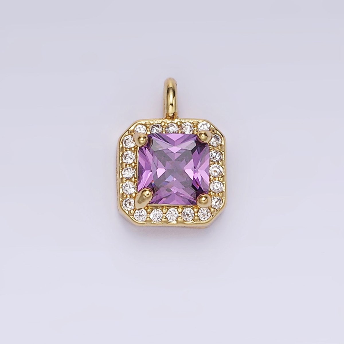 14K Gold Filled Birthstone CZ Micro Paved Square Edged Charm in Gold & Silver | W684 - W695
