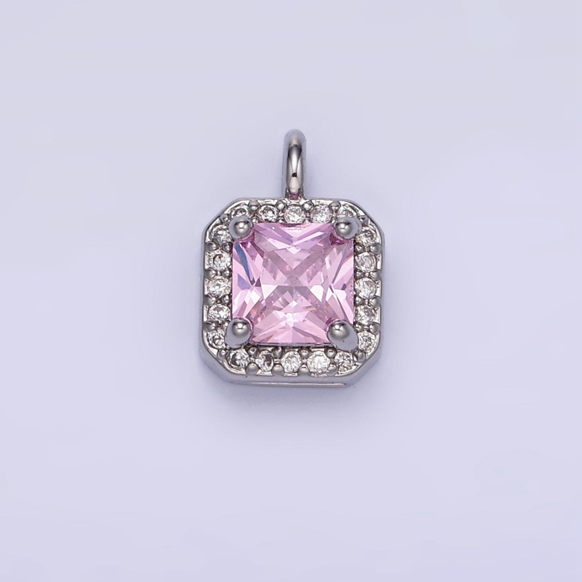14K Gold Filled Birthstone CZ Micro Paved Square Edged Charm in Gold & Silver | W684 - W695