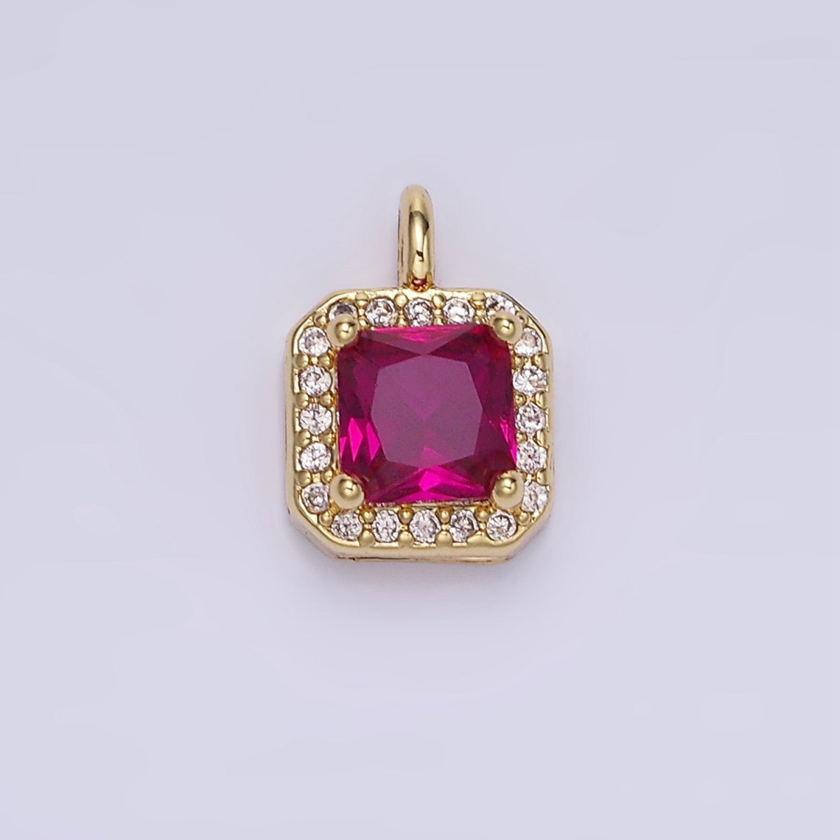 14K Gold Filled Birthstone CZ Micro Paved Square Edged Charm in Gold & Silver | W684 - W695