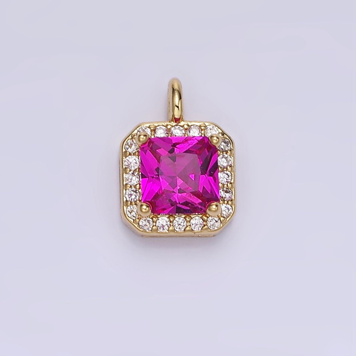 14K Gold Filled Birthstone CZ Micro Paved Square Edged Charm in Gold & Silver | W684 - W695