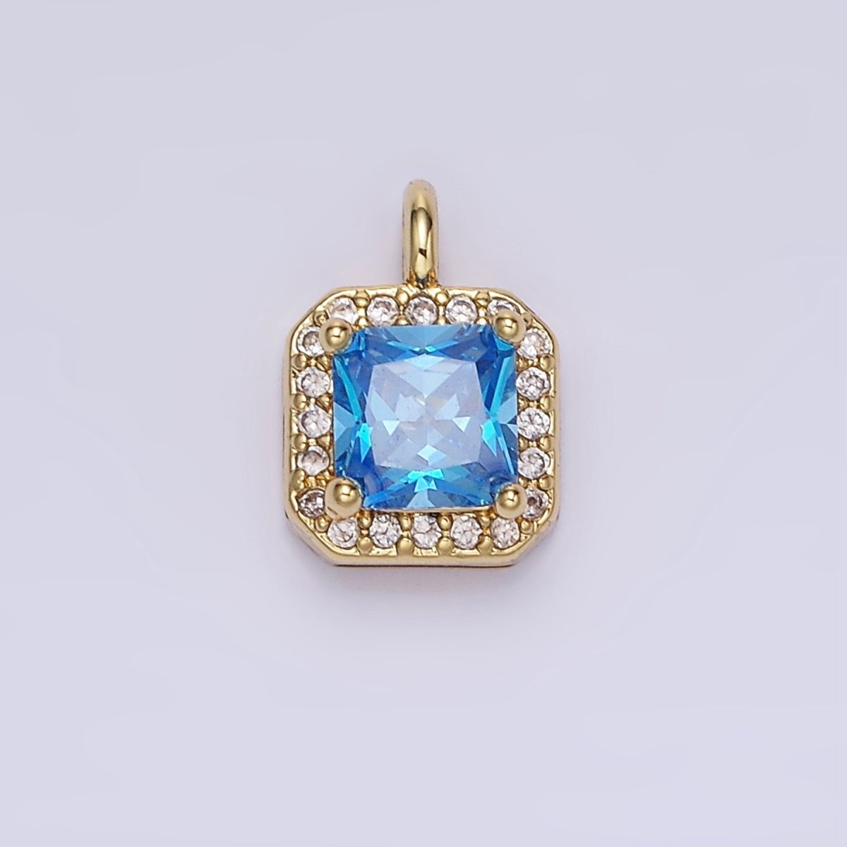 14K Gold Filled Birthstone CZ Micro Paved Square Edged Charm in Gold & Silver | W684 - W695