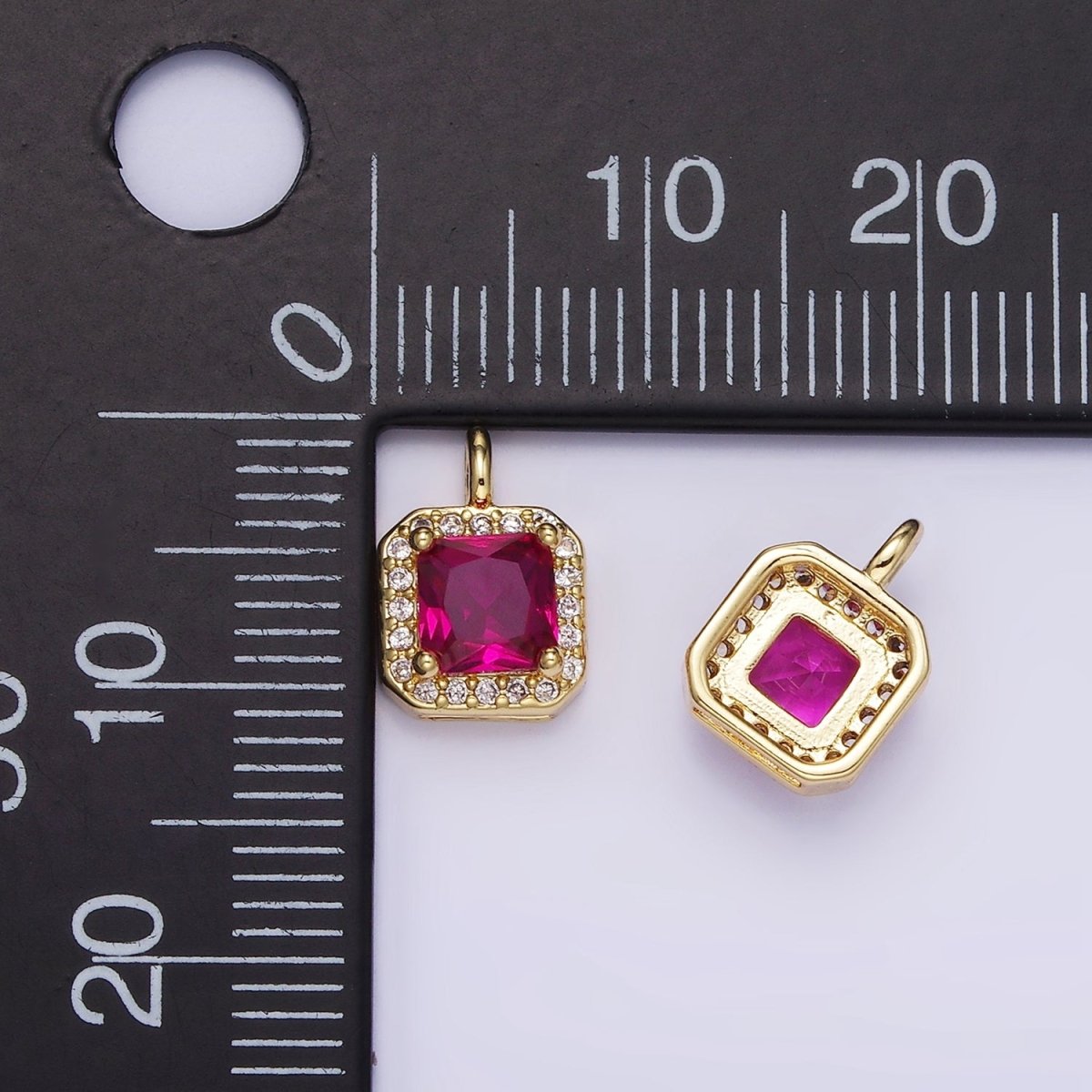 14K Gold Filled Birthstone CZ Micro Paved Square Edged Charm in Gold & Silver | W684 - W695