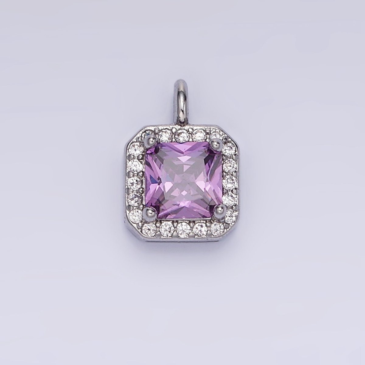 14K Gold Filled Birthstone CZ Micro Paved Square Edged Charm in Gold & Silver | W684 - W695