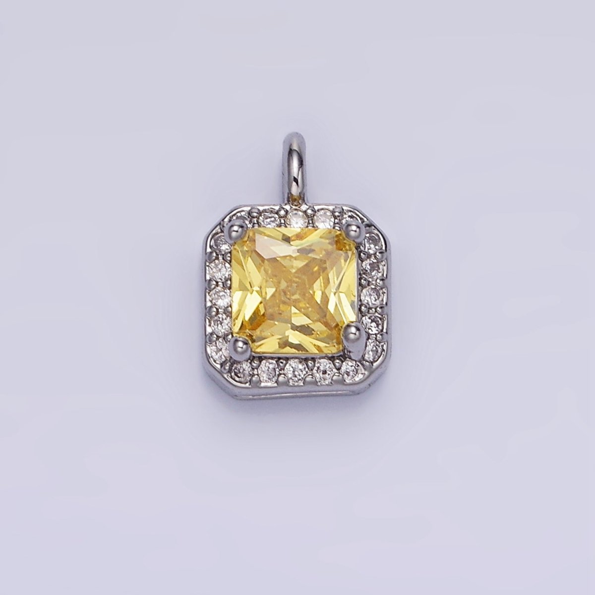 14K Gold Filled Birthstone CZ Micro Paved Square Edged Charm in Gold & Silver | W684 - W695