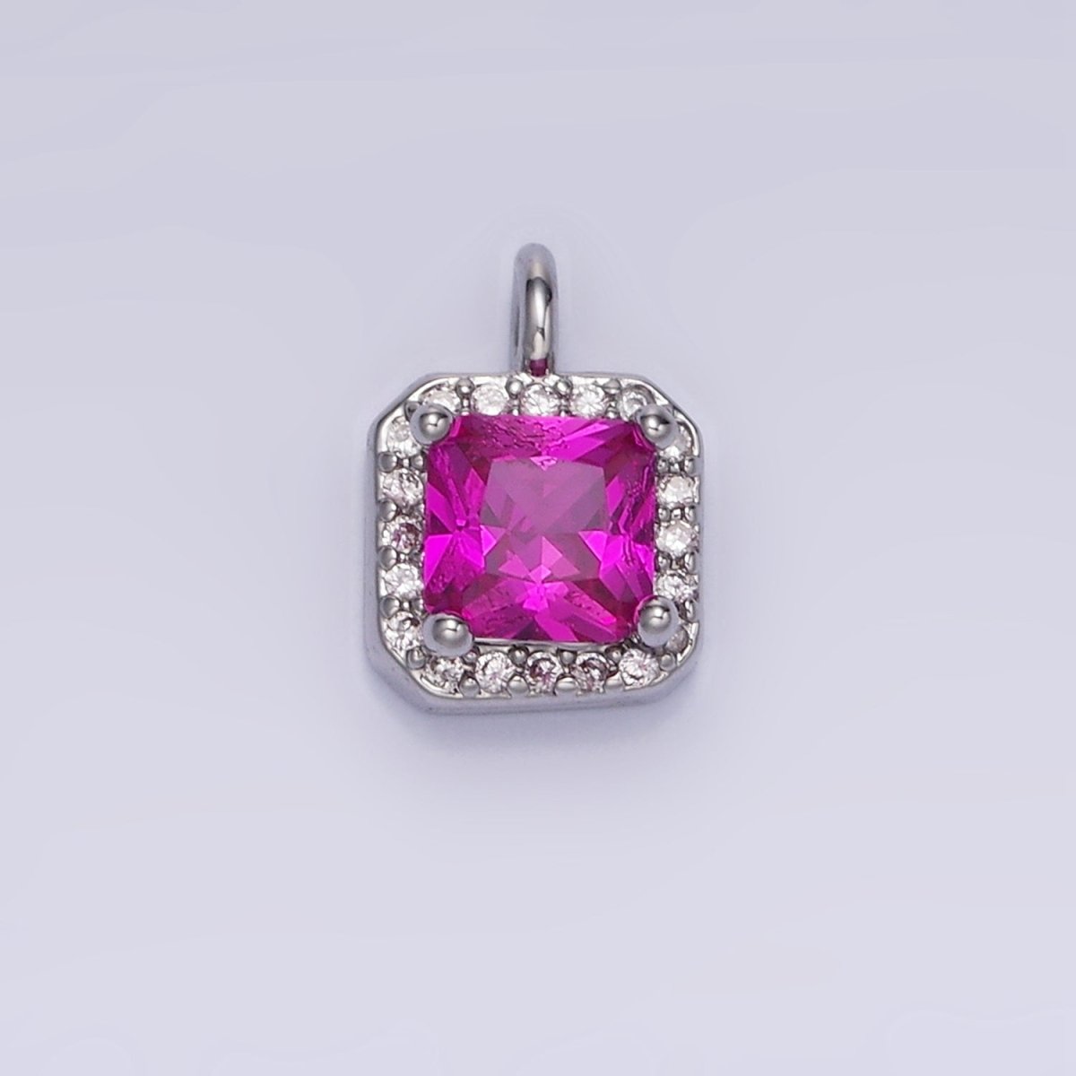 14K Gold Filled Birthstone CZ Micro Paved Square Edged Charm in Gold & Silver | W684 - W695