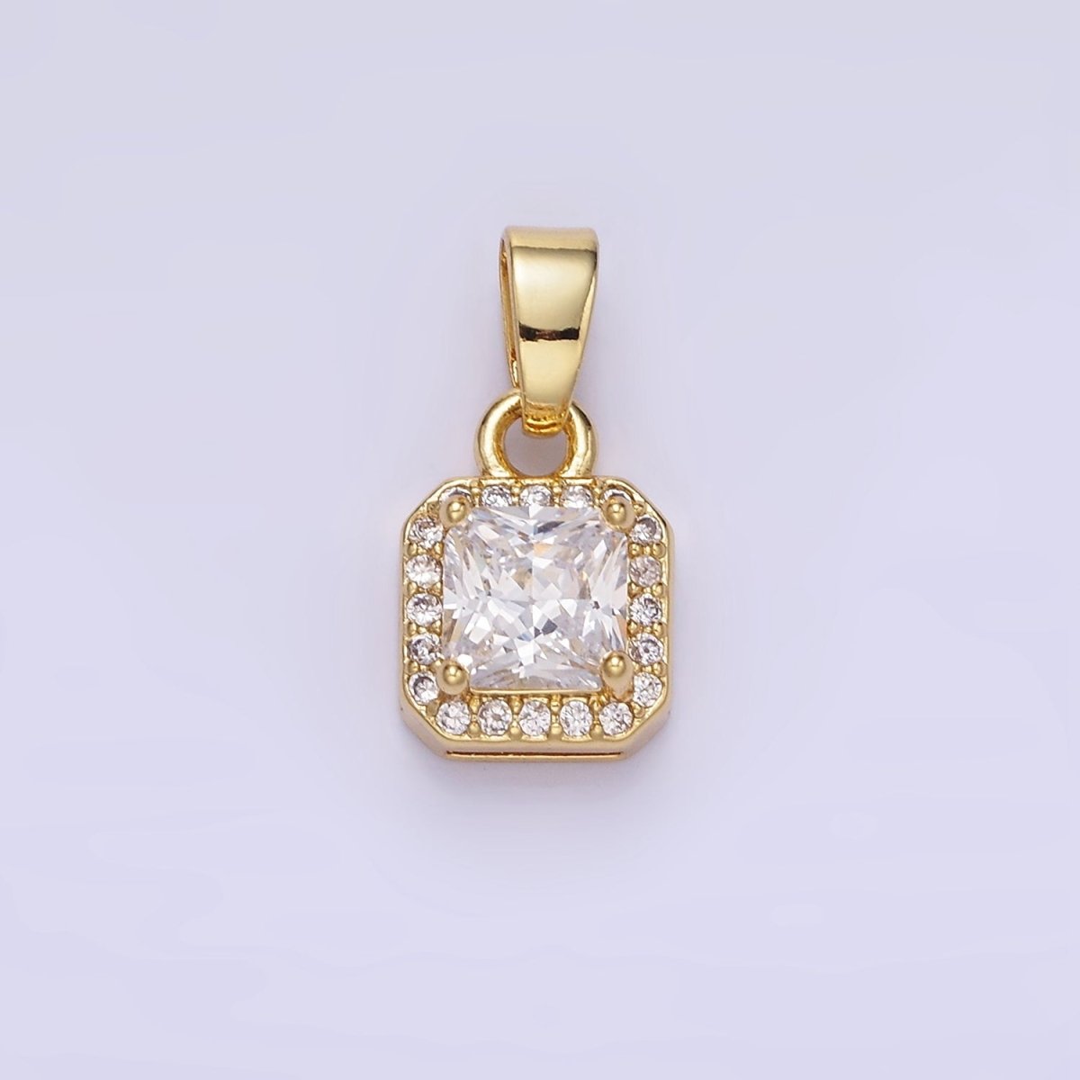 14K Gold Filled CZ Micro Paved Edged Square Pendant in Gold & Silver | AA1270 - AA1280 - DLUXCA