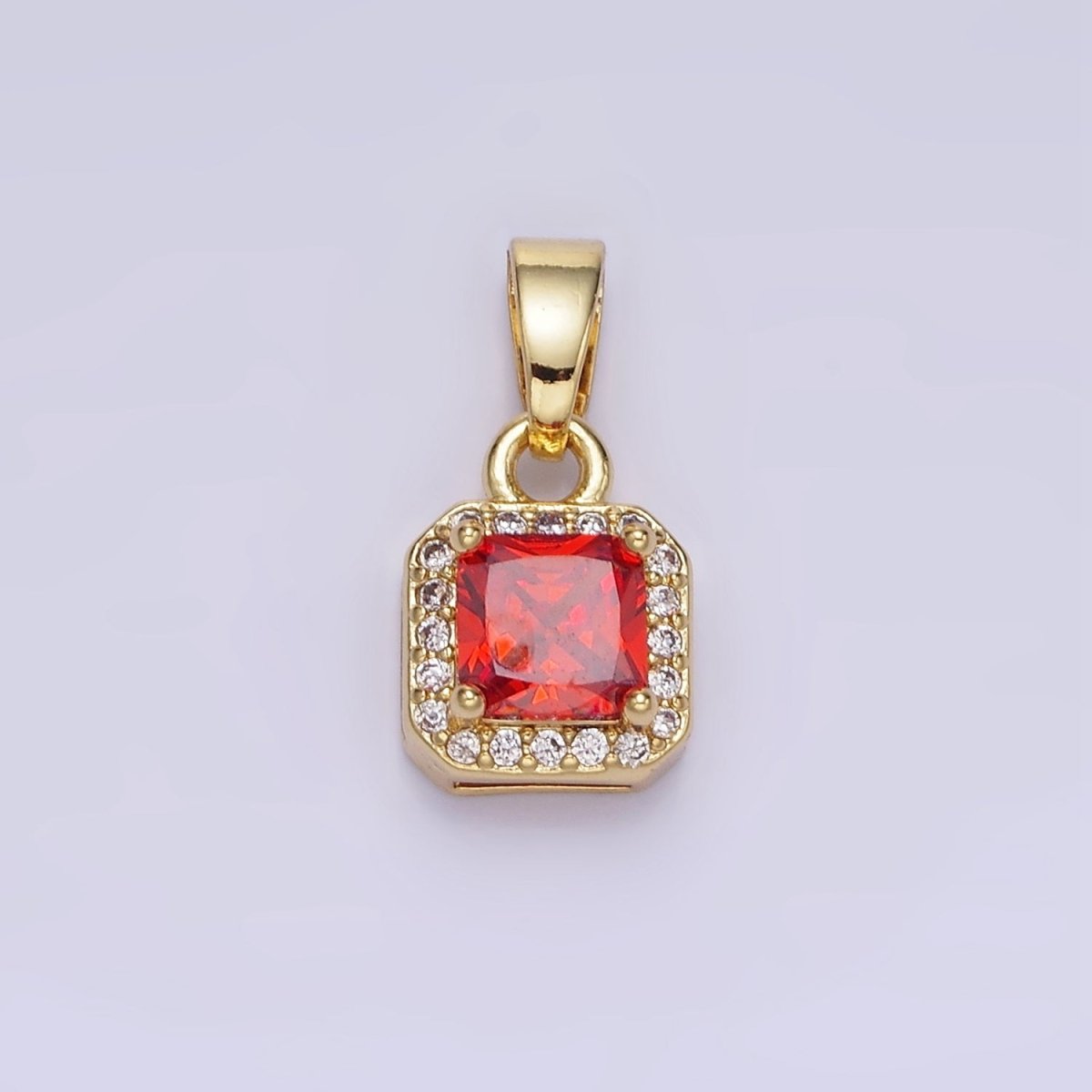 14K Gold Filled CZ Micro Paved Edged Square Pendant in Gold & Silver | AA1270 - AA1280 - DLUXCA