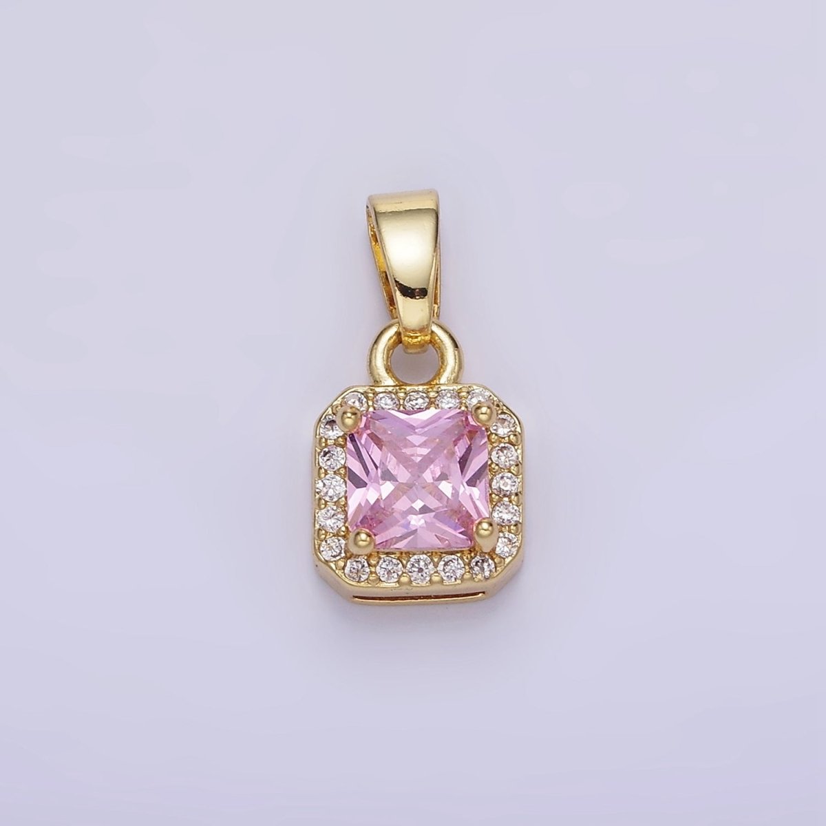 14K Gold Filled CZ Micro Paved Edged Square Pendant in Gold & Silver | AA1270 - AA1280 - DLUXCA