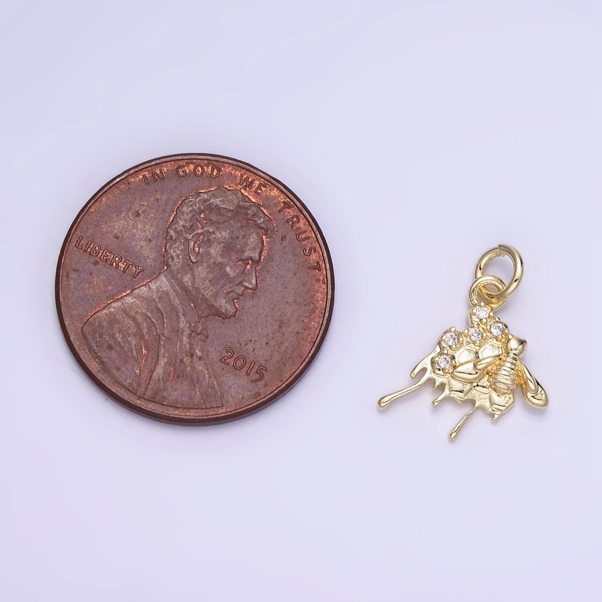 14K Gold Filled CZ Micro Paved Molten Honey Comb Bumble Bee Charm | AG749 - DLUXCA