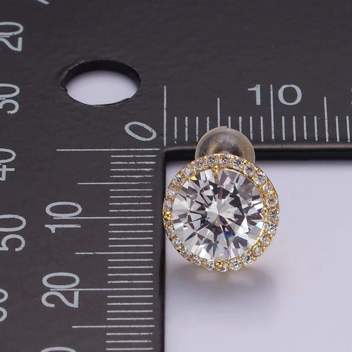 14K Gold Filled CZ Micro Paved Round Bezel Stud Earrings in Gold & Silver | V312