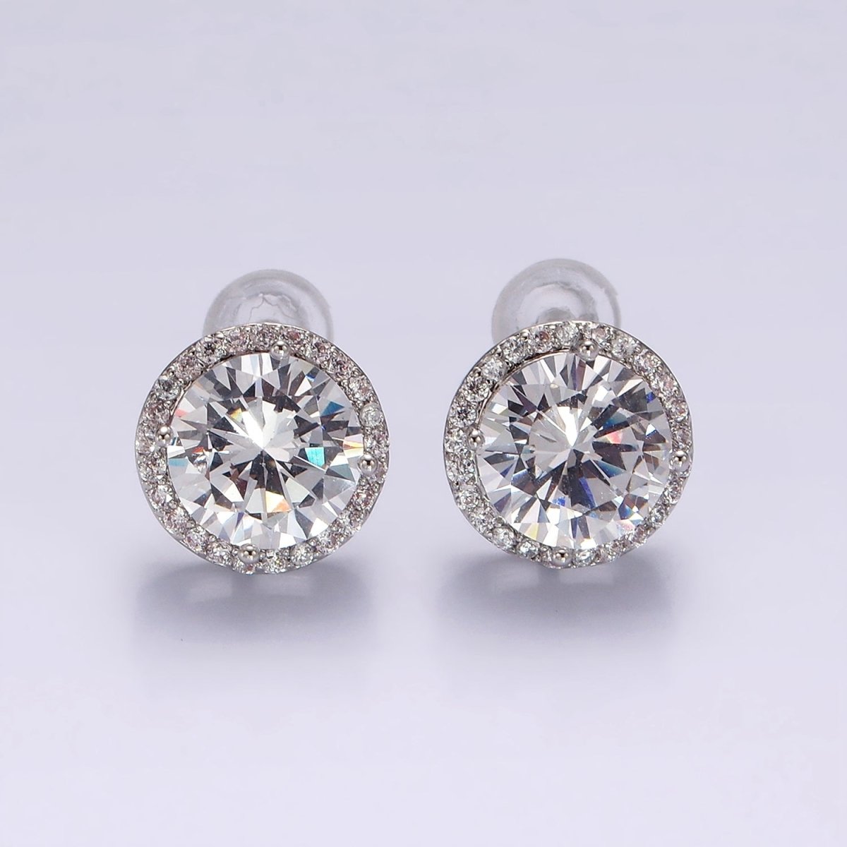 14K Gold Filled CZ Micro Paved Round Bezel Stud Earrings in Gold & Silver | V312